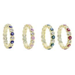 2021 Gold Color Stacking Women Finger Band Colorful Red Pink Blue Green Enamel Evil Eye Eternity Rings