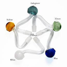 Colourful 10mm Male Joint Glass Oil Burner Pipe Pyrex Tobacco Bent Bowl Hookahs Adapter Thick Bong Pipes Smoking Shisha Tube Smoke Pipe Accessories Wholesale