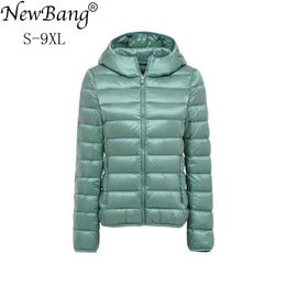 NewBang 8XL 9XL Plus Size Ultra Light Down Jacket Women Autumn Winter Warm Coat White Duck Jackets Female Hooded Parka 201023