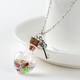 Dry Flower Wish Bottle Key Heart necklace Drift Bottle pendant Necklace for women fashion Jewellery will and sandy gift
