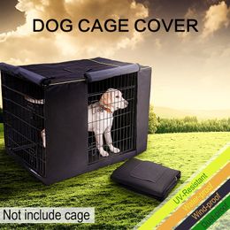 Dog Kennel House Cover Waterproof Dust-proof Durable Oxford Dog Cage Cover Foldable Washable Outdoor Pet Kennel Crate Cover 201123