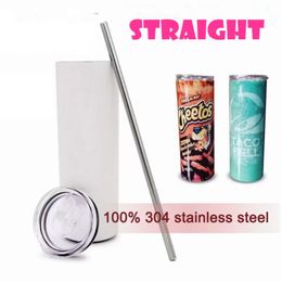 Wholesale Cheap 20oz Sublimation STRAIGHT Tumblers With Straw 100% 304 Stainless Steel Water Bottles Double Insulated Mugs 0115