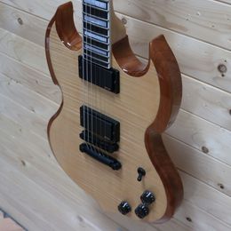 Wylde Audio Barbarian Natural SG Electric Guitar Flame Maple Top & Back, Bevelled Edge Body, Large Blocks Inlay, Grover Tuners, China EMG Pickups, Black Hardware