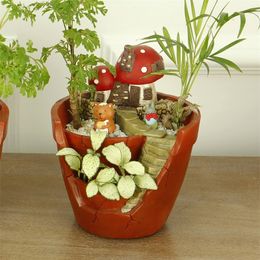 Garden KiWarm Plants Planter for Micro Landscape Deco Craft Modern Mushroom House Flower Pot Ornaments for Herb Cacti Succulent Y200709