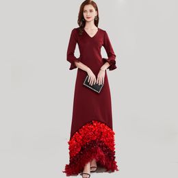 Women's Runway Designer Dresses Sexy V Neck Long Sleeves Ruffles Appliques Elegant Party Prom Vestido Dresses