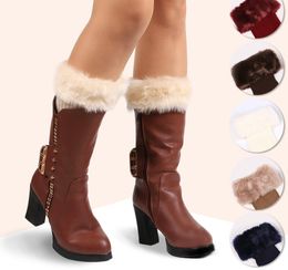 Women Winter Leg Warmers Girls Faux Fur Trim Boot Socks Cuff Short Furry Knit Leg Warmers