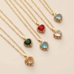 Heart Shaped Necklaces Zircon Full Rhinestone Crystal Pendants Copper Woman Necklace Jewelry Ornaments Personality Fashion Yellow