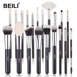Makeup Tools Belle Premium Makeup brush Set Black 20 Pieces Goat Hair eye shadow Brush Fan concealer 220423