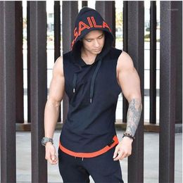 Men's Tank Tops Wholesale- Brand Bodybuilding Stringer Hoodies Sportwear Tanktops Fitness Men Gyms Clothing Sleeveless With Hoodie1