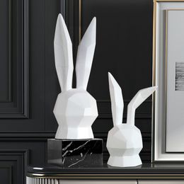 Resin Decoration Nordic Rabbit Figurine Art Living Room Ornaments Bedroom Garden Accessories Home Dcor Sculpture Animal Figures T200710