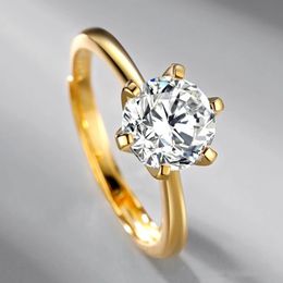 S925 Silver Gold-plated Six Prong Setting Snowflake Shining Diamond Ring Female Proposing Marriage Luxury Elegant Female Jewelry