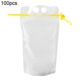 Storage Bags 100pcs + Straws 500ml Frosted Plastic Drinking Beverage Bag Party Wedding Fruit Juice Tea Coffee Portable Pouches