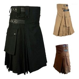 Mens Vintage Kilt Scotland Gothic Kendo Pocket Skirts Customizable Pants Scottish Clothing Pleated Skirt Pants Trousers Skirt1162K