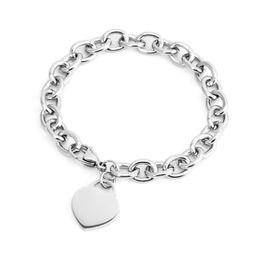 Charm Bracelets Stainless Steel Women Bracelet Jewellery Heart Tag Rolo Cable Femme With Tags Bangle For Couples Chain & Link