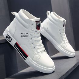 Spring New Men's Mid-top Sneakers Fashion Causal White Shoes Lace Up Student Shoes