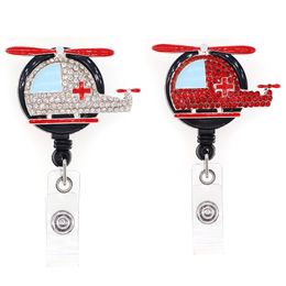 Custom Key Rings Aircraft Plane Rhinestone Retractable ID Holder For Nurse Name Accessories Badge Reel With Alligator Clip