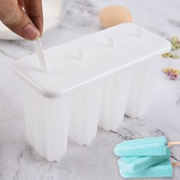 Safe Plastic Ice Cream Mold Tools 4 Cells Homemade Popsicle Box DIY Creative Ice Mould XG0414