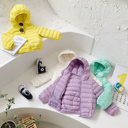 Winter fashion candy color Light down jackets for boys and girls zipper hooded packable all-match down coats 201126