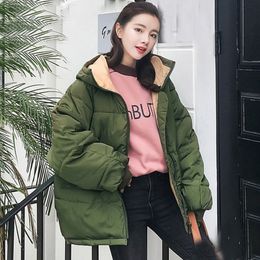 Women's Winter Jackets Short Style Oversized Solid Loose Hooded Parkas Korean Style Stand Collar Cotton Padded Thick Coat Ladies