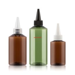 50pcs 50ml 100ml green brown round empty cosmetics container with pointed mouth top cap ,DIY liquid Lotion plastic bottlesgood package