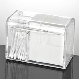 Dustproof Cosmetics Organizer for Cotton Acrylic Makeup Box Organizer Storage Containers for Cosemetics Pads Holder With Lid Y200111