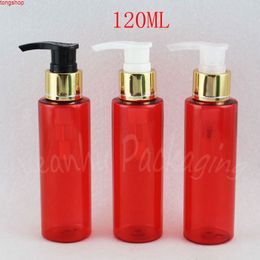 120ML Red Flat Shoulder Plastic Bottle With Lotion Pump , 120CC Empty Cosmetic Container Shampoo / Sub-bottlinggood qualtity