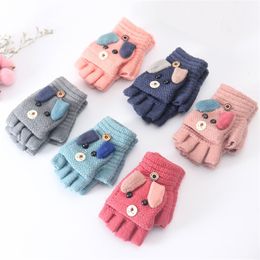 Boys Girls Half Finger Gloves Children Lovely Cartoon Dogs Winter Warm Knitting Flip Glove Hot Sale 5 3sq J2