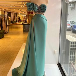 Customise 2 Pcs Evening Dresses Crystals Beading Ruffle Top Fashion Prom Gowns Spacial Occasion Dress Robe de soiree