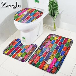 Bath Mats Zeegle Non-slip Bathroom Mat Stone Brick Printed 3pcs Carpet Set Absorbent For Toilet Floor Mats1