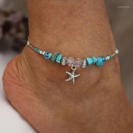 Bohemian Starfish Beads Stone Anklets for Women BOHO Silver Color Chain Bracelet on Leg Beach Ankle Jewelry 2019 NEW Gifts1