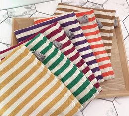 30pcs Women Canvas Stripes Prints Large Capacity Cosmetic Bag Mix Colour Zipper Travel Clutch Bag