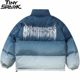 Hip Hop Oversized Jacket Parka Gradient Streetwear Mens Jacket Harajuku Cotton Winter Padded Jacket Coat Warm Outwear Blue 201126