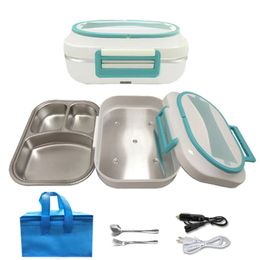 12V 220V Electric Lunch Box Stainless Steel Home Office Car Bento Box Food Warmer Portable Heater Rice Travel Dinnerware Sets Y200429