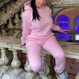 Plus Size Winter Woman Tracksuit Women Sweatshirt Two Piece Set Pink Long Pants Sports Suits For Women Conjuntos De Mujer LJ201117