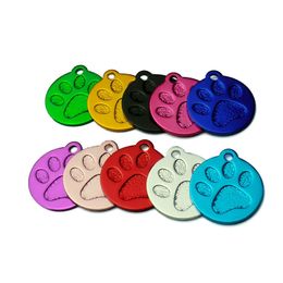 Wholesale 20pcs Round Paw Aluminium Alloy Pet Dog Necklace ID Tag For Dog Pets Collar Ring Personalized Custom Cute Engraved Y200922
