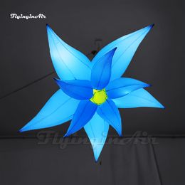 Personalised Hanging Flowers Inflatable Star-shaped Flower 2m/3m Balloon Model Blue Blow Up Flower With LED Light For Club Party Decoration