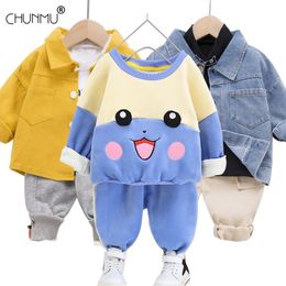 Fashion Autumn Children's Cotton Button Denim Coat +Top + Jeans 3 Pcs Suits Kids Clothes Sets Baby Boys Outfit Coat Suit 201127