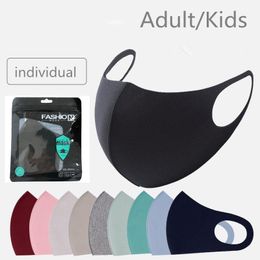 US Stock Face Mask Ice Silk Designer Adult/Kids Protective Cover Dustproof Reusable Washable Black Mascherine