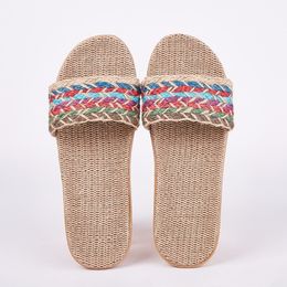 Suihyung Women Flax Slippers Sandals Summer Comfortable Non-slip Ladies Home Flip Flop Cross-tied Casual Indoor Shoes Multicolor Y201026