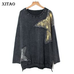 XITAO Rivet Gold Stamp Long Sleeve T Shirt for Women Harajuku O Neck Personality Pentagram Tide Streetwear Autumn New LJT3828 201125