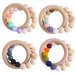 2021 DIY Wood Baby Teether Rings Food Grade Beech Teething Ring Soothers Chew Toys Shower Play Chew Round Newborn Silicone teethers