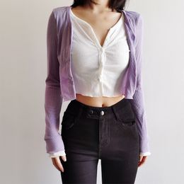 Women Double Layer Button Up Crop Cardigan 201030