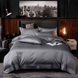 Pure Egyptian Cotton Solid Colour Bedding set Ultra Soft Premium ( Duvet Cover Bed Sheet Pillow Shams) Queen King Size 4/6Pcs LJ200818