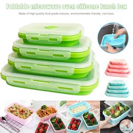 4pcs/set Silicone Lunch Box Portable Bowl Colorful Folding Food Container Lunchbox Eco-Friendly Silicone Camping Lunch Boxes 201015