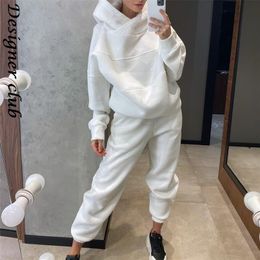 Womens Oversized Tracksuit Warm Fleece Suits Hoodies Tops Casual Sweatshirts Jogging Pant Outfits Sweatpants 220315