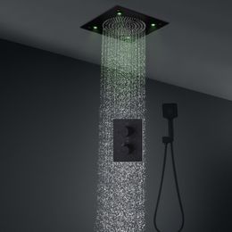 Bathroom Accessories Colourful LED Shower Set Thermostatic Mixer Diverter Black Facuets Rainfall Mist ShowerHead System