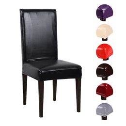 Stretch Solid PU Leather Waterproof Dining Chair Covers Slipcover Removable Short Chair Cover for Home Party Wedding Decoration 201120