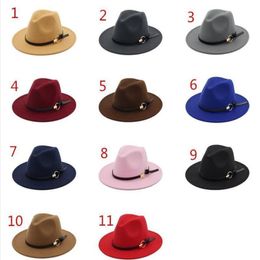 NEW hats for men & women Elegant fashion Solid felt Fedora Hat Band Wide Flat Brim Jazz Hats Stylish Trilby Panama Caps 11 colors