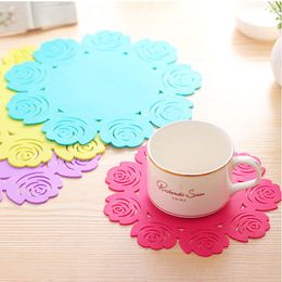 Colorful Lovely Table Placemat Silicone Coffee Table Cup Mats Lace Flower Hollow Design Bowl Pads Kitchen Tools