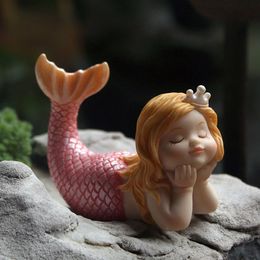 Lovely Mermaid ornament Creative resin decoration fish tank Arts fairy garden miniature figurines home decoration accessories T200710